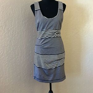 Nicole Miller‎ Black and White Striped Midi Dress